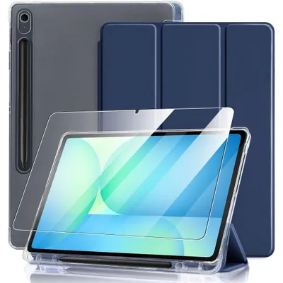 Image de Coque + Verre Trempé pour Samsung Galaxy Tab S9 (11 Pouces) avec Porte-Stylet, Protection Antichoc - Bleu Marine