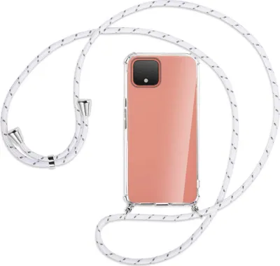 Produktbild von Handykette Backcover-Schutzhülle mit Band (Metall silberfarben) für Google Pixel 4 XL - weiß/grau