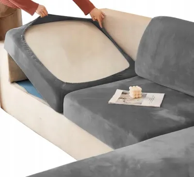 Produktbild von Sofa Sitzkissenbezug - Grau - 95-135cm - Stretch Husse - Polsterbezug für Sofa Sitzfläche
