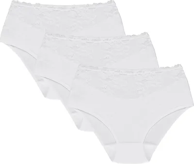 Produktbild von Wolbar Damen Slip 3-er Pack Unterhose Unterwäsche Baumwolle Spitze WB415, weiß, XL