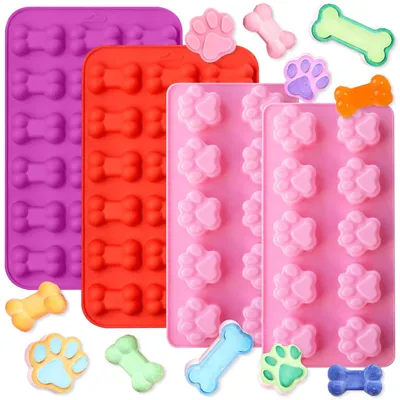 Productafbeelding van Siliconen bakmat voor hondensnoepjes, 4-delige set bakplaten voor hondensnoepjes, BPA-vrije bakmatten voor hondensnoepjes, geschikt voor zelfgemaakte hondensnoepjes, chocolade, koekjes en ijsblokjes