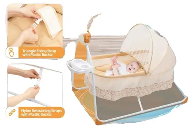 Produktbild von Babywiege mit Schaukel, 5 verstellbare Schaukelgeschwindigkeiten, 25 kg Tragfähigkeit, Timer-Funktion 8-60 min, Bluetooth-Musikfunktion, faltbares Design