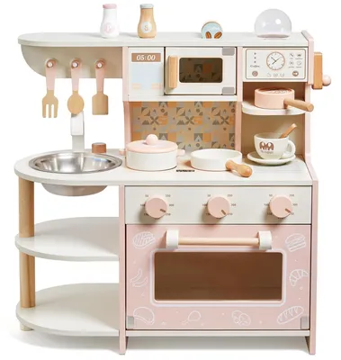 Image de Cuisine en bois avec accessoires et machine à café