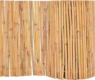 A close-up view of a bamboo fence.