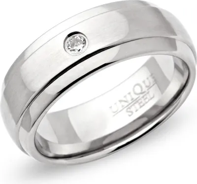 Produktbild von Unique Ring Edelstahl matt, polierte Kanten, 7mm, Zirkonia R9151cz