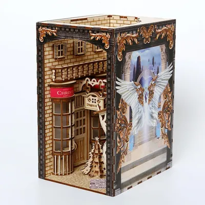 Productafbeelding van 3D-houten puzzel – Kerststraat-diorama met boekensteun