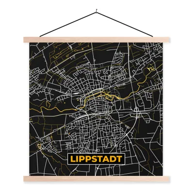 Produktbild von MuchoWow® Textilposter Schwarz und Gold - Stadtplan - Lippstadt - Deutschland - Karte 40x40 cm mit holzfarbenen Rahmen - Posterleiste