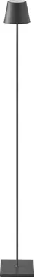 A black floor lamp with a square base and a conical shade, shown against a white background.