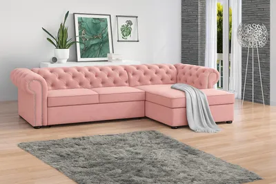 Obrázek produktu pro Rohová pohovka FURMEB 24 SWAROWSKI s možností rozložení na spaní, pravá strana, rozměry 280x180 cm, s prošíváním a diamantovým vzorem, barva růžová