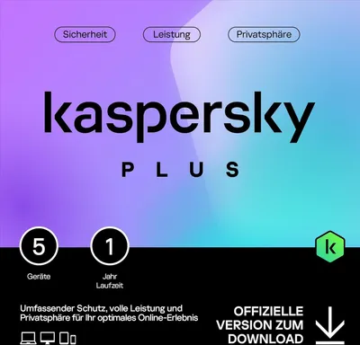 Produktbild von Kaspersky Plus | 5 Geräte | 1 Jahr | Windows / Mac / Mobile | Download-Version