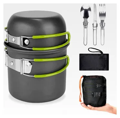 Produktbild von Camping Kochgeschirr Set, Tragbares Ultraleichtes Kochgeschirr Set mit Klappgriff für Outdoor-Aktivitäten