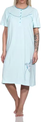 Produktbild von Elegantes frauliches Damen kurzarm Nachthemd,105 cm Länge, Knopfleiste am Hals ; hellblau , 40
