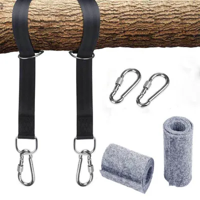 Produktbild von Hängematten-Befestigungsset mit Schaukelaufhängung, 2 robusten Karabinern und D-Ringen, Tragkraft bis 550 kg, inklusive Aufbewahrungstasche und Baumschutzpolster