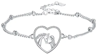 Image de Bracelet en argent sterling 925 avec un cœur et un cheval, pour filles