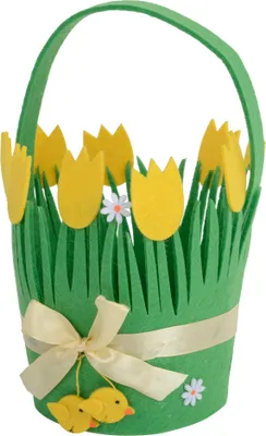 Obrázok produktu pre Veľkonočný košíček z filcu 19 x 12 cm s uchom, zelený a žltý