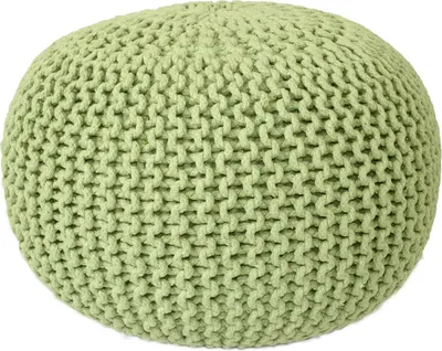 Produktbild von Sitzpouf Strickhocker Grobstrick handgeknüpft Ø 55 cm neon