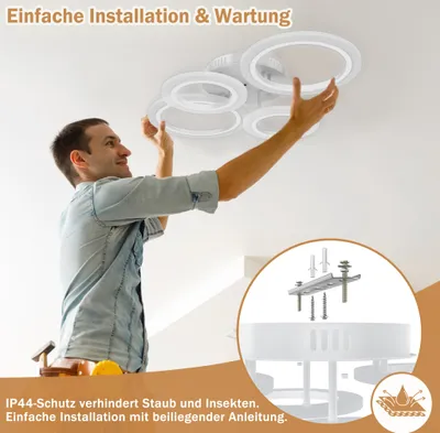 Produktbild von LZQ LED Deckenleuchte Dimmbar 2800K - 6500K, Lampe Wohnzimmer 60W 4200LM, Schlafzimmerlampe für Schlafzimmer, Küchen,Flure,Balkone,Haustüren,Kinderzimmer, Moderne LED Deckenleuchte