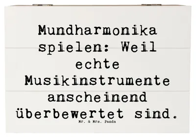 Produktbild von Mr. & Mrs. Panda Geschenkbox Spruch Mundharmonika Freude 22 x 15 cm - Weiß - Geschenk, Musikinstrument, Holzbox mit Deckel, Musiker, Humor, Instrument, Folklore, Kiste