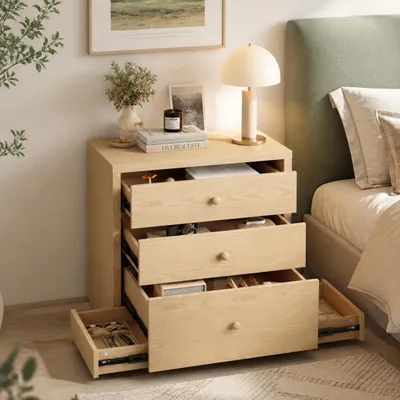 Produktbild von Nachttisch mit 3 Schubladen und Geheimfach, Sideboard mit Versteckten Geheimfächern, Intelligentes Stauraum-Konzept, Beige, MDF, 60 x 40 x 63 cm
