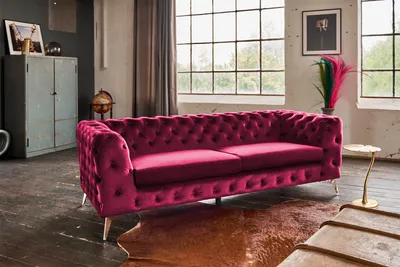 Produktbild von KAWOLA Sofa NARLA Chesterfield 3-Sitzer Velvet rot