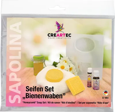 Produktbild von CREARTEC Seifenset - Bienenwaben - zum Herstellen von wabenförmigen Seifen - mit Honigduft - 200g Seife