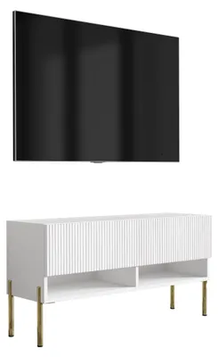 Obrázok produktu pre TV skrinka s rýhovaným čelom, matná biela, rovné zlaté nožičky, 100 × 32 × 52 cm