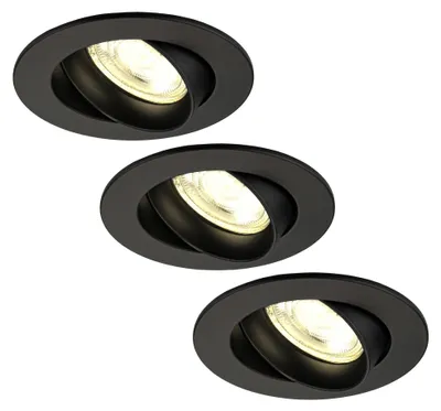 Produktbild von Ledvion 3er Set LED Einbaustrahler Rund Schwarz 3W dimmbar Warmweiss