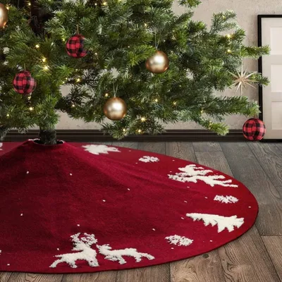Kerstboomrok 122 cm, 3D gebreid, rot, handgemaakt, Acryl