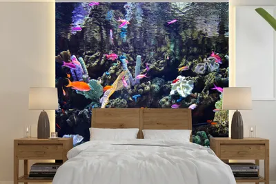Produktbild von MuchoWow® Fototapete für Wohnzimmer oder Schlafzimmer Wandtapete Vinyl Motivtapete Buntes Aquarium - 260x260 cm - Papiertapeten