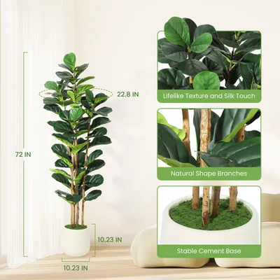 Zdjęcie produktu dla Sztuczny Fikus Liraste (Ficus Lyrata) 180 cm - Biały – Realistyczna Roślina Doniczkowa do Domu, Biura i na Taras, Bez Pielęgnacji