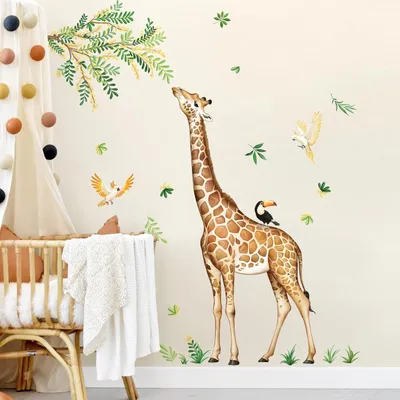 Produktbild von Wandsticker Jungle Tiere, Giraffe, Leopard, Hirsch, 1 Set, für Kinderzimmer