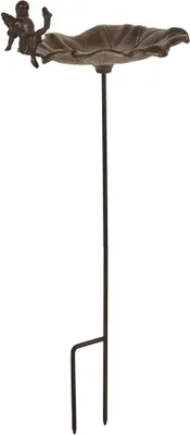 Produktbild von BELIANI Vogeltränke Braun Metall 65 cm Hoch Blumenform Feen-Figur auf Stab mit Erdspieß Modern Stehend Vogelbad Vogelbrunnen für Garten Außenbereich