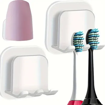 Produktbild von Zahnbürstenhalter Wand - Selbstklebend - 2 Stück - 4 Alveolen - Zahnbürstenhalter ohne Bohren - Für Badezimmer, Dusche und Spiegel