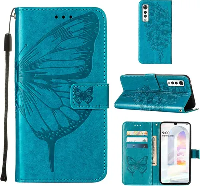 Produktbild von LG Velvet 2 Pro Hülle, Schmetterling Prägung Flip Leder Kartenfächer Schutzhülle Ledertasche mit Ständer für LG Velvet 2 Pro Blau