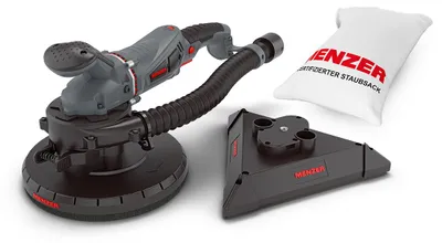 Produktbild von MENZER Trockenbauschleifer TSW 225 AV mit Wechselkopfsystem & integrierter Absaugung inkl. Schleifscheiben-Set
