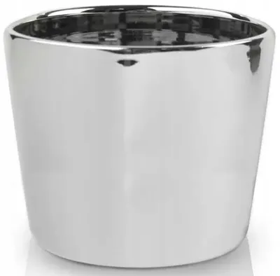 A silver ceramic pot is shown against a white background.