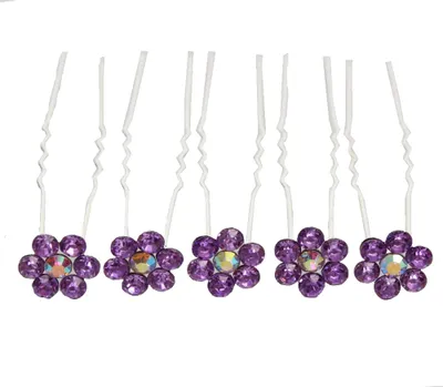 Produktbild von 5 Haarnadeln mit Strass Blüten Design in diversen Farben lila