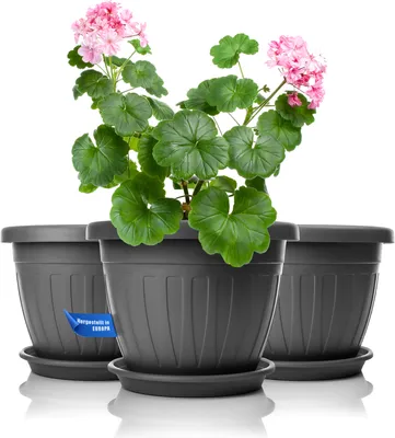 Produktbild von BigDean 3x Blumentopf mit Untersetzer rund ø28xH20 cm anthrazit - wetterfester Pflanzkübel - Wasserablauf UV-beständig aus bruchsicherem Kunststoff