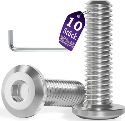 Produktbild von 10 Stück M8x40 Flachkopfschrauben Edelstahl A2 V2A Innensechskant Vollgewinde mit Innensechskantschlüssel