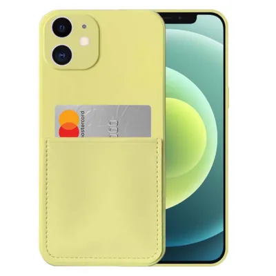 Image de Coque silicone Smartphonica iPhone 12 Mini avec porte-cartes et intérieur souple - Jaune