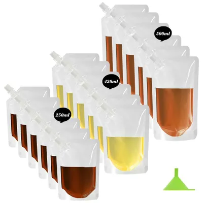 18er Set nachfüllbare Trinkbeutel, 250/420/500 ml, transparent