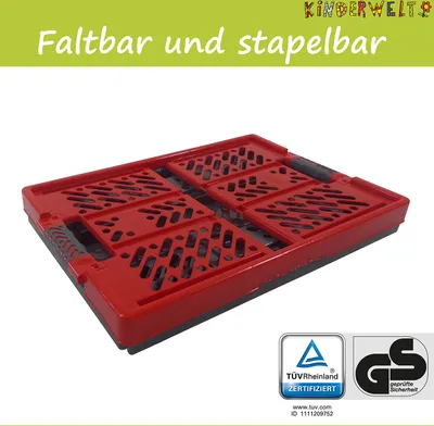 Produktbild von kinderwelt Profi Klappbox, anthrazit/rot, 45 L, 50 kg Traglast, 54x36x28 cm, 1.3 kg leicht. Mit Soft-Touch Griffen, schnell zusammenklappbar, platzsparend, leicht zu reinigen. Für Transport & Lagerung von Lebensmitteln & Schwergut in Zuhause, Auto & Büro.