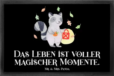 Produktbild von Mr. & Mrs. Panda Vorleger Waschbär Laterne 60 x 90 cm - Schwarz - Geschenk, Trick Or Treat, Dekoration, Sauberlaufmatte, Herbst, Halloween Deko, Schmutzmatte, fußmatte