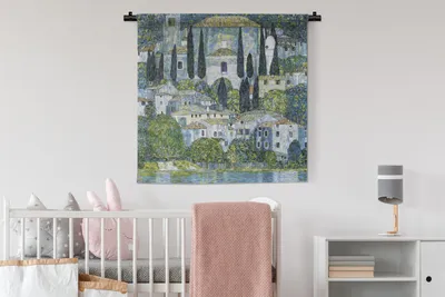 Produktbild von MuchoWow® Wandteppich Wandbehang Die Kirche in Cassone - Gustav Klimt 90x90 cm Tapisserie Dekoration Wandtuch - Wandaufhänger