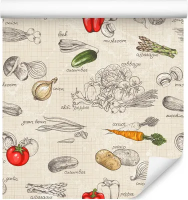 Produktbild von 10m VLIES TAPETE Rolle Küche Gemüse Karotten Gurken Tomaten Zwiebel XXL
