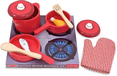 Imagen del producto de Juego de accesorios de cocina de madera: set de 8 piezas para fomentar el juego de roles, ideal como complemento para cualquier cocina de juguete, recomendado para niños a partir de 3 años