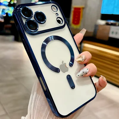 Produktbild von Magnetische Klar Hülle für iPhone 17 Pro, Kompatibel mit MagSafe, Elektroplattiert Handyhülle mit Kameraschutz Blau
