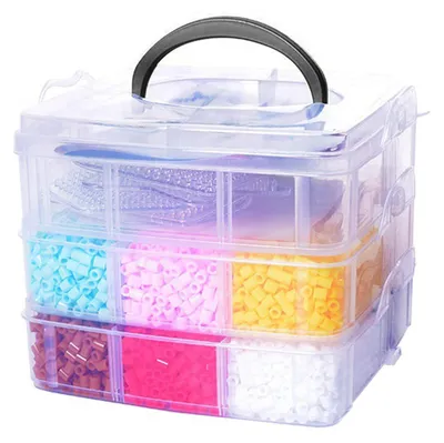 Produktbild von Dreistöckige Aufbewahrungsbox, Sortierbox mit Fächern, Kunststoff-Aufbewahrungsbox mit Griff, Sortierbox mit bis zu 18 verstellbaren Fächern, zur Aufbewahrung