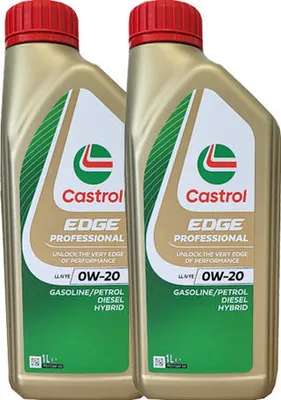 Two bottles of Castrol Edge Professional engine oil.