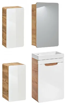 Image de Ensemble salle de bain avec meuble vasque 40 x 20 cm + cabinet miroir + armoires - Archipel White
